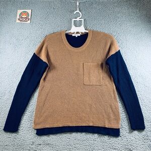 Madewell Knit Sweater Women's Long Sleeve‎ Pocket Cotton Blend Brown Navy Size S